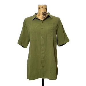 Audate Green Lightweight Linen Blend Button Down Shirt M